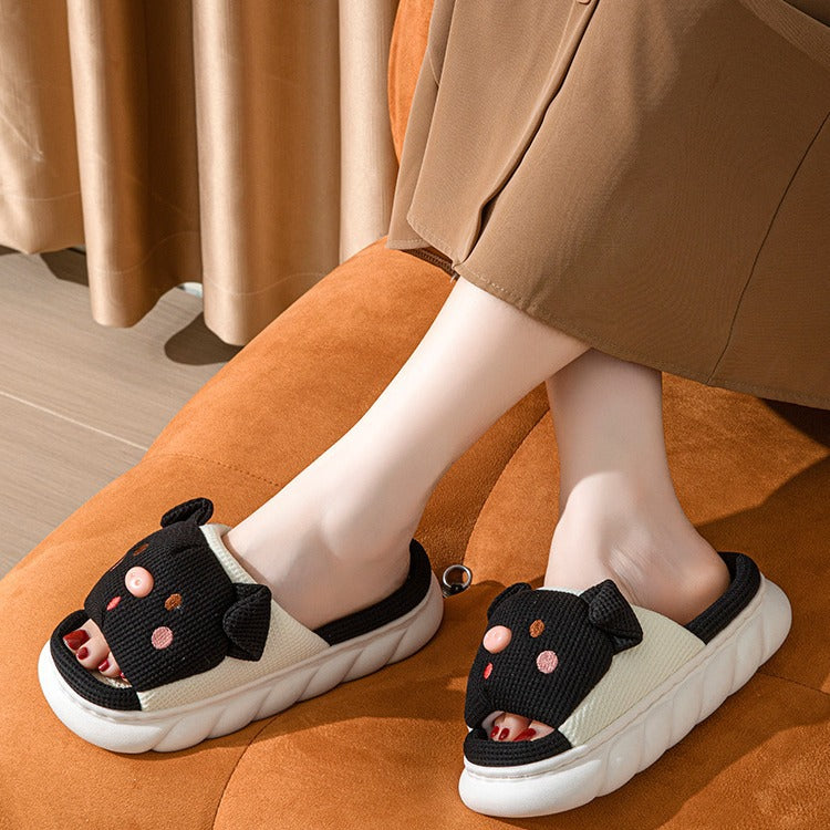 Cute Piggy Slippers Open Toe Linen Home Slipper Couples Women Men Cartoon Pig House Shoes