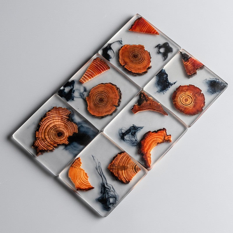 Posavasos de resina estilo japonés con diseño de madera