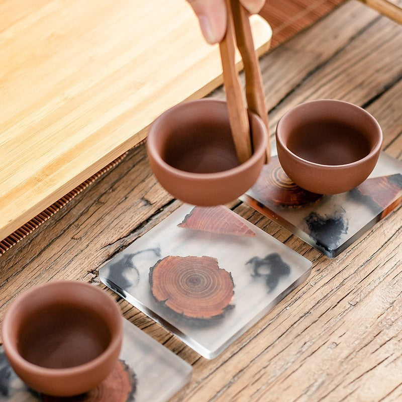 Posavasos de resina estilo japonés con diseño de madera
