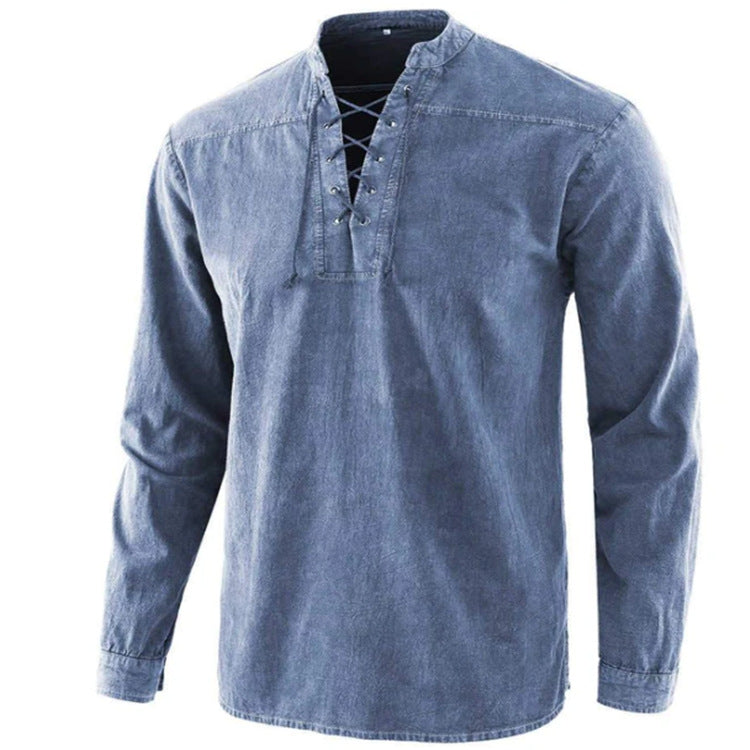 Men's Retro Stand Collar Long Sleeve Shirt
