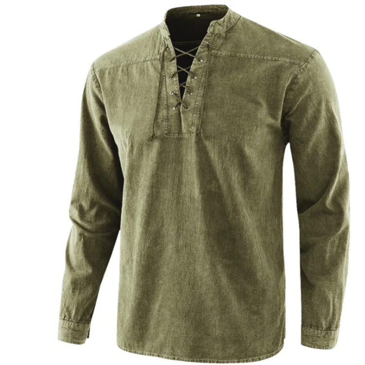 Men's Retro Stand Collar Long Sleeve Shirt