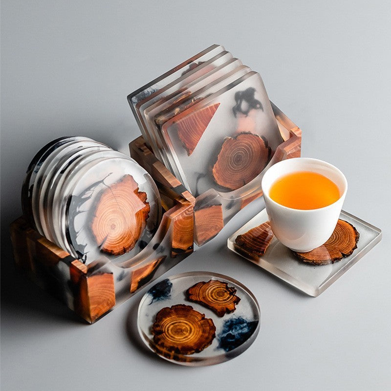 Posavasos de resina estilo japonés con diseño de madera
