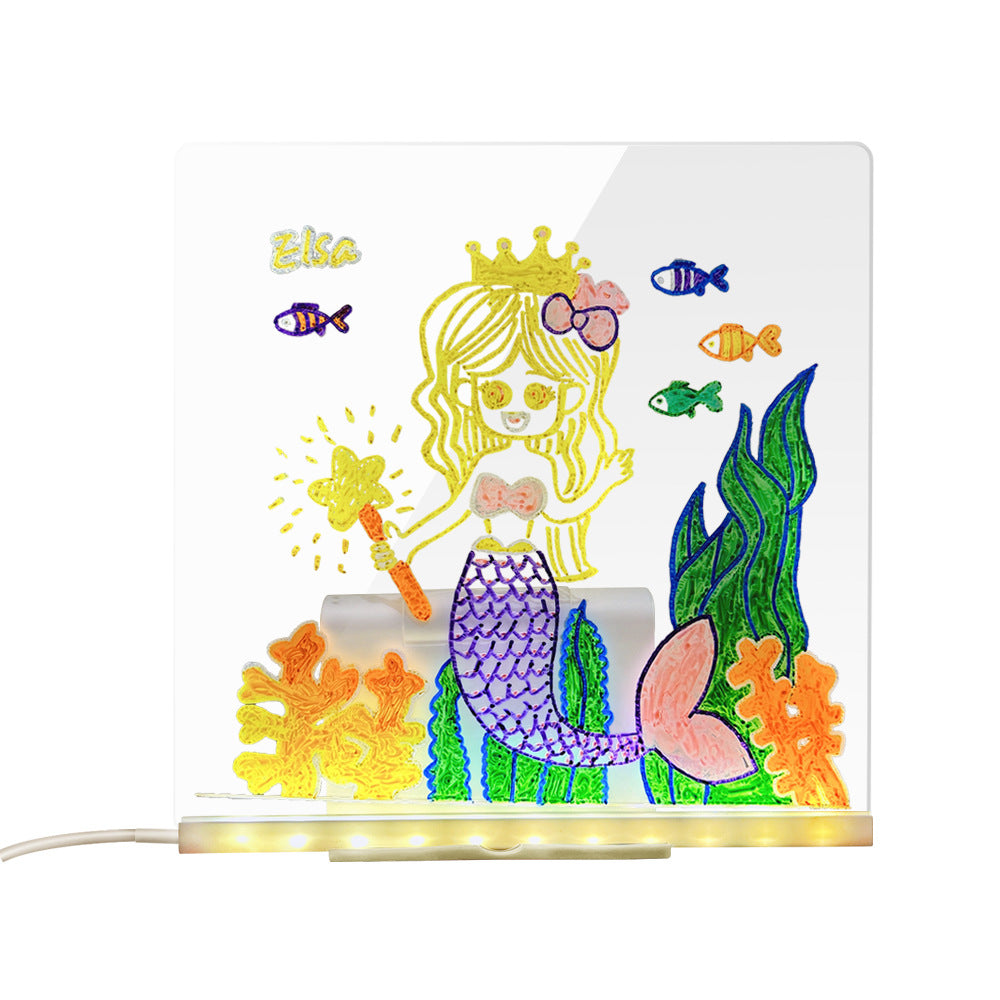 LED Acrylic Drawing Board DIY Erasable Luminous Writing Boards With Stand USB Plug Message Board With Nightlight