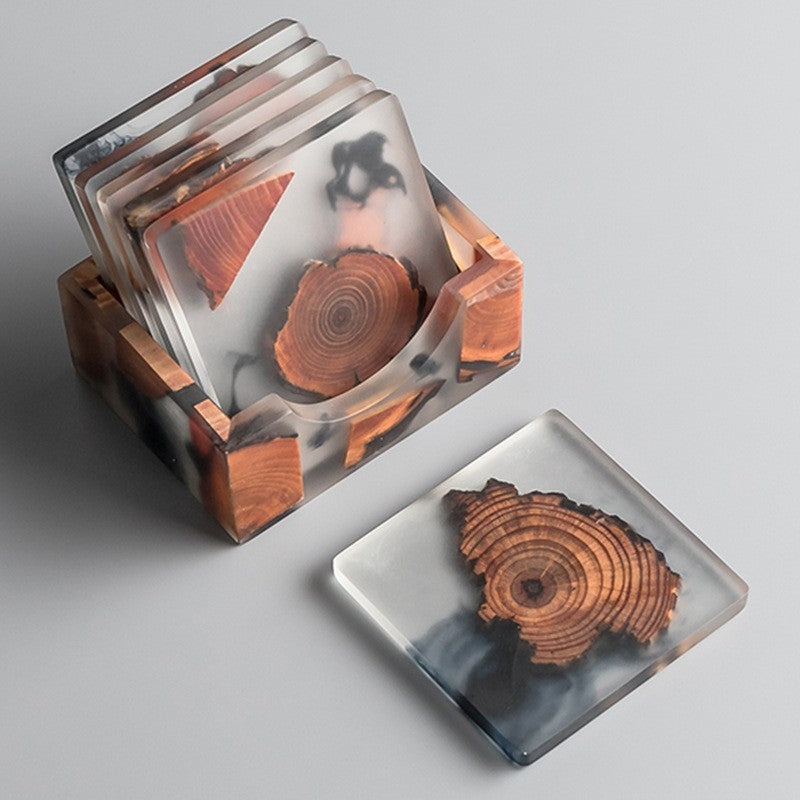 Posavasos de resina estilo japonés con diseño de madera