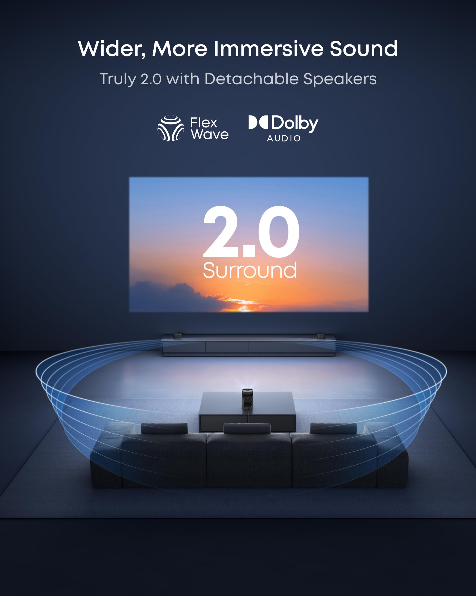 soundcore Nebula P1 Portable GTV Projector with Detachable Speakers, 650 ANSI Lumens, 1080P, 20W Truly 2.0 Surround Sound, Dolby Audio, Built-In Gimbal, Auto Adjustment, 180" Big Screen, Carry Handle