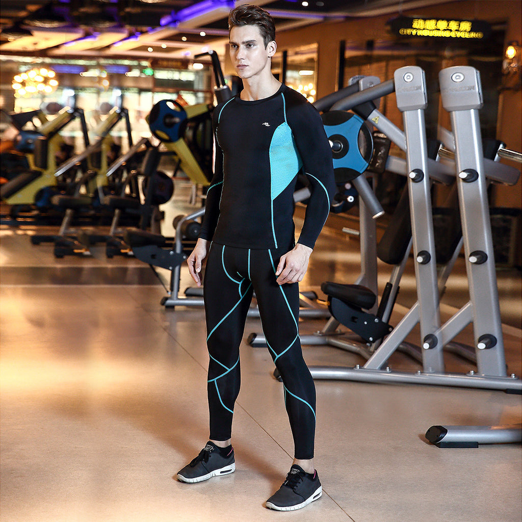 Traje deportivo de manga larga de compresión de secado rápido para hombre
