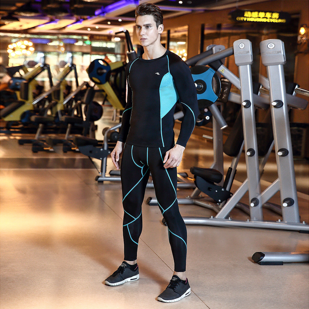 Traje deportivo de manga larga de compresión de secado rápido para hombre