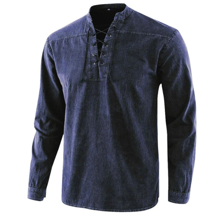 Men's Retro Stand Collar Long Sleeve Shirt