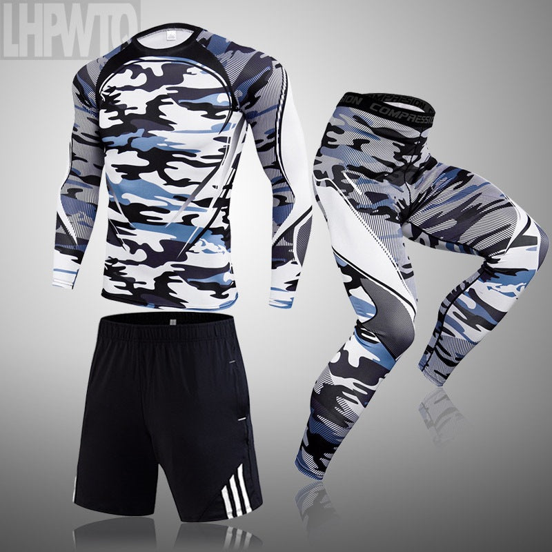 Traje de entrenamiento de manga larga de ropa deportiva de compresión de secado rápido para hombre