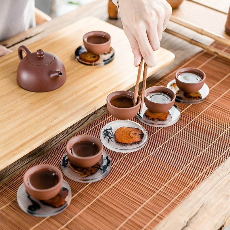Posavasos de resina estilo japonés con diseño de madera