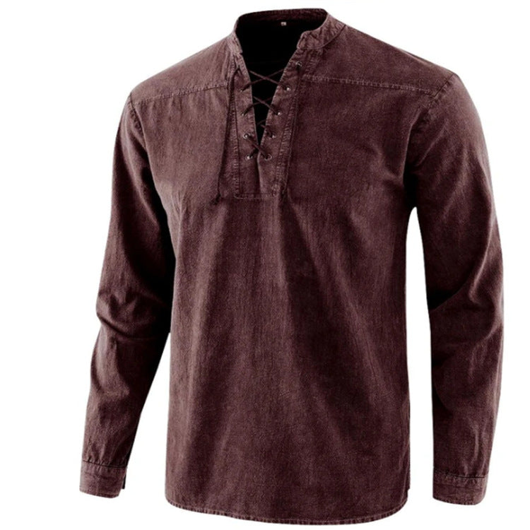 Men's Retro Stand Collar Long Sleeve Shirt