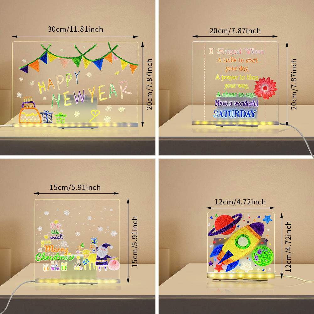LED Acrylic Drawing Board DIY Erasable Luminous Writing Boards With Stand USB Plug Message Board With Nightlight