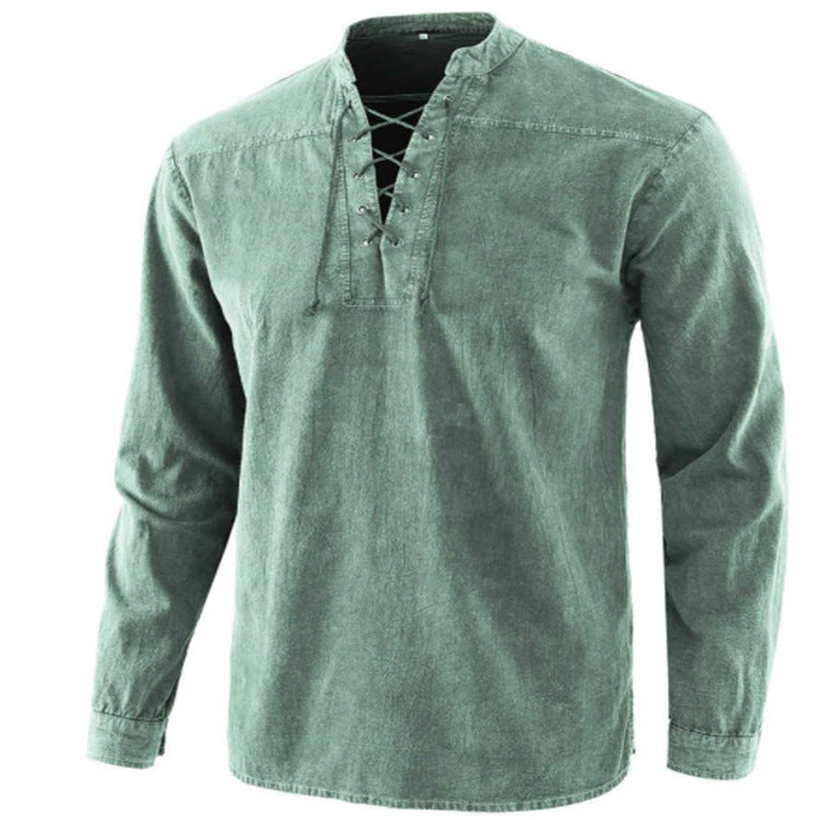 Men's Retro Stand Collar Long Sleeve Shirt