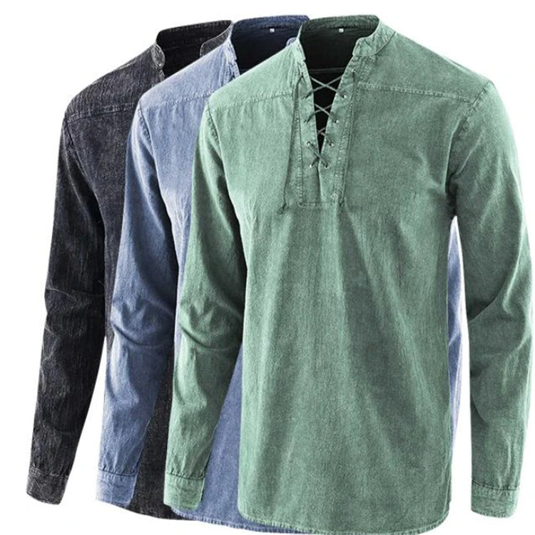 Men's Retro Stand Collar Long Sleeve Shirt