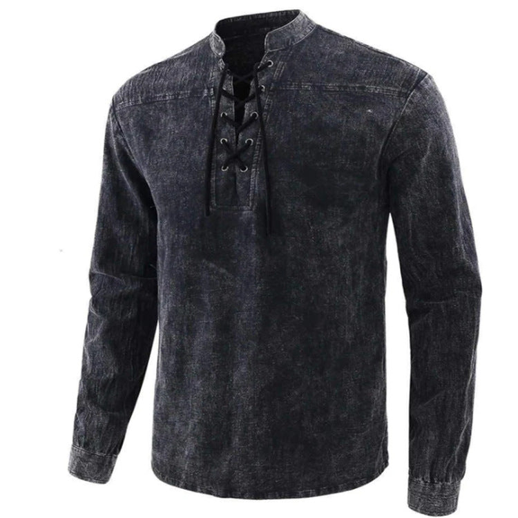 Men's Retro Stand Collar Long Sleeve Shirt