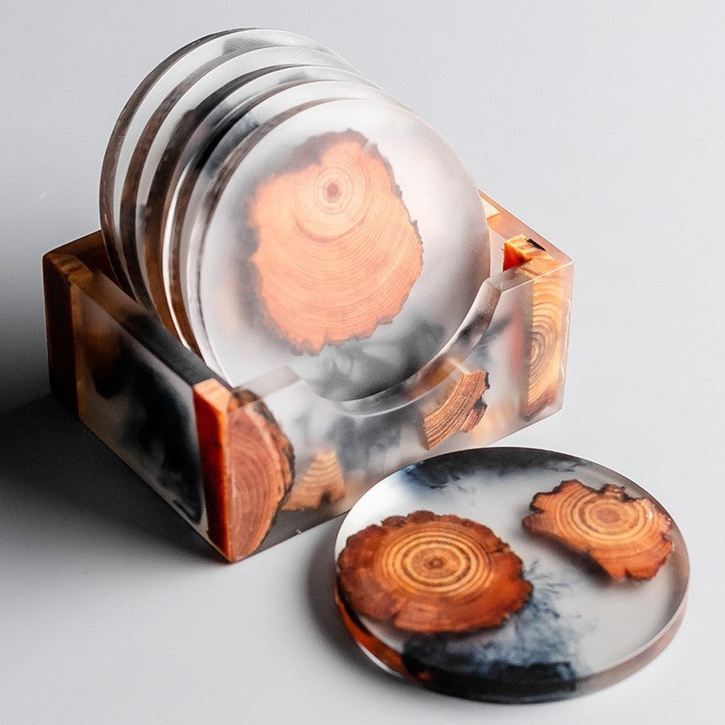 Posavasos de resina estilo japonés con diseño de madera