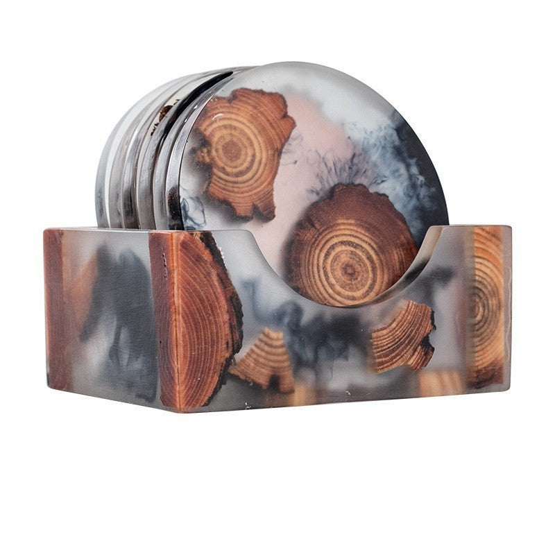 Posavasos de resina estilo japonés con diseño de madera
