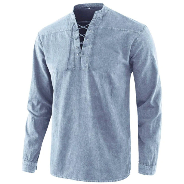 Men's Retro Stand Collar Long Sleeve Shirt