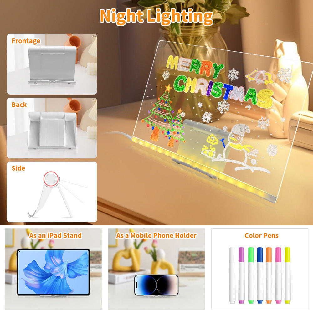 LED Acrylic Drawing Board DIY Erasable Luminous Writing Boards With Stand USB Plug Message Board With Nightlight